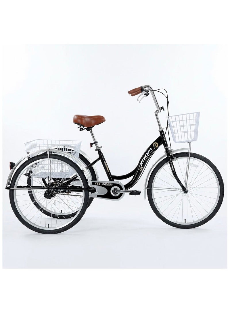 زوم دراجة سيتي بايك ثلاث عجلات مقاس 26 – سلة أمامية وخلفية – كرسي طبي مريح – ثبات وأمان أعلى للكبار - Image 2